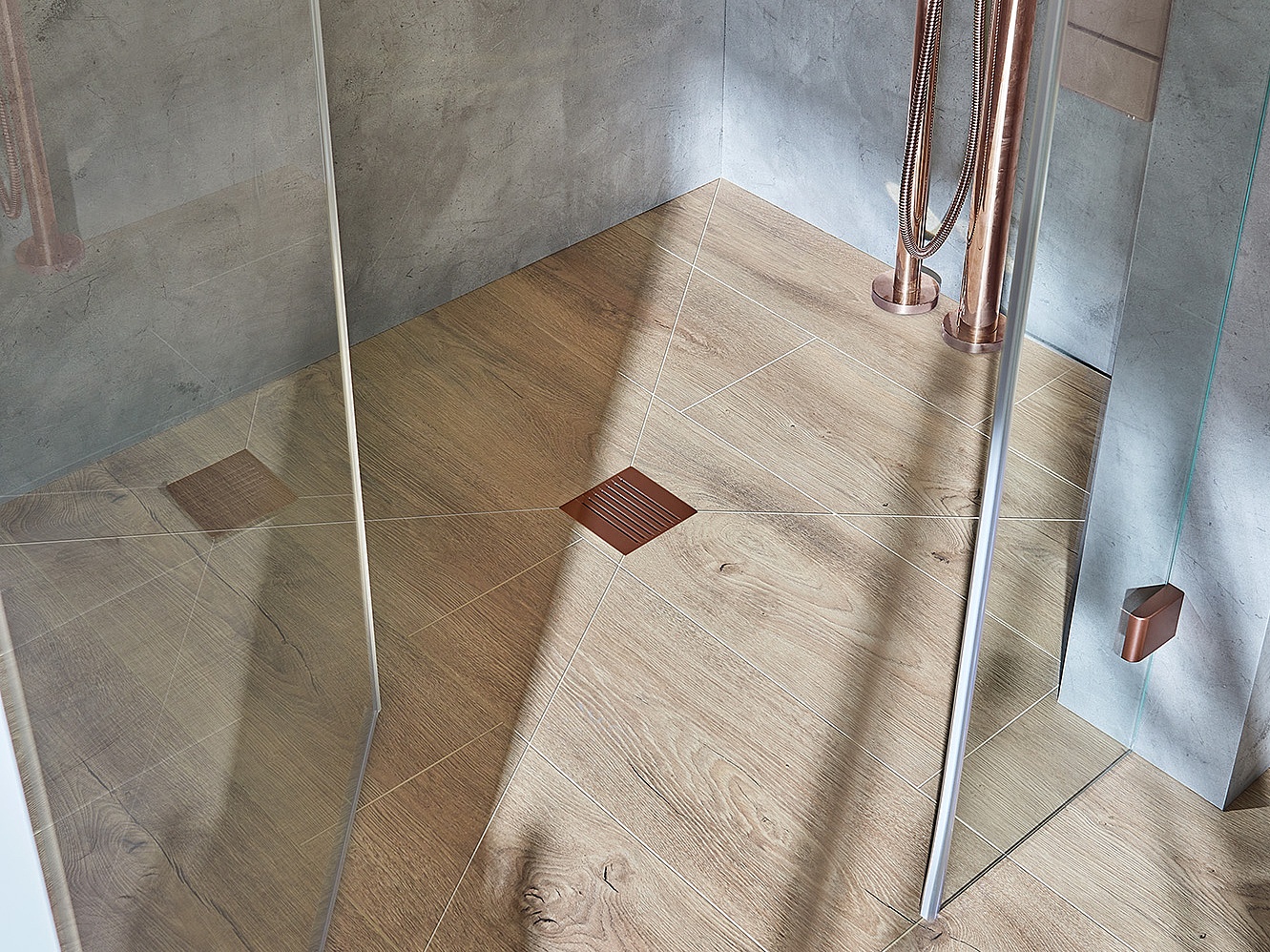 Kermi Duschdesign Duschplatz POINT mit Ablaufabdeckung Exklusiv 2 in Classic Kupfer