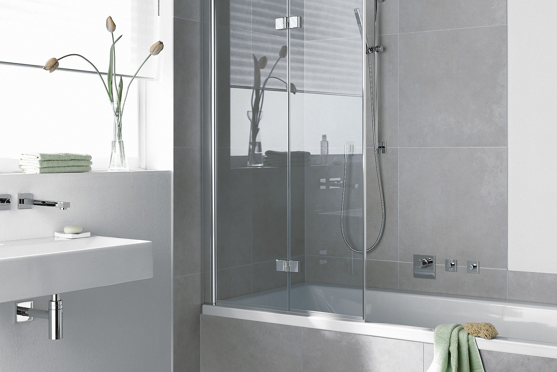 Kermi Duschdesign Profil-Duschkabine DIGA Faltwand 2-flügelig für Badewanne