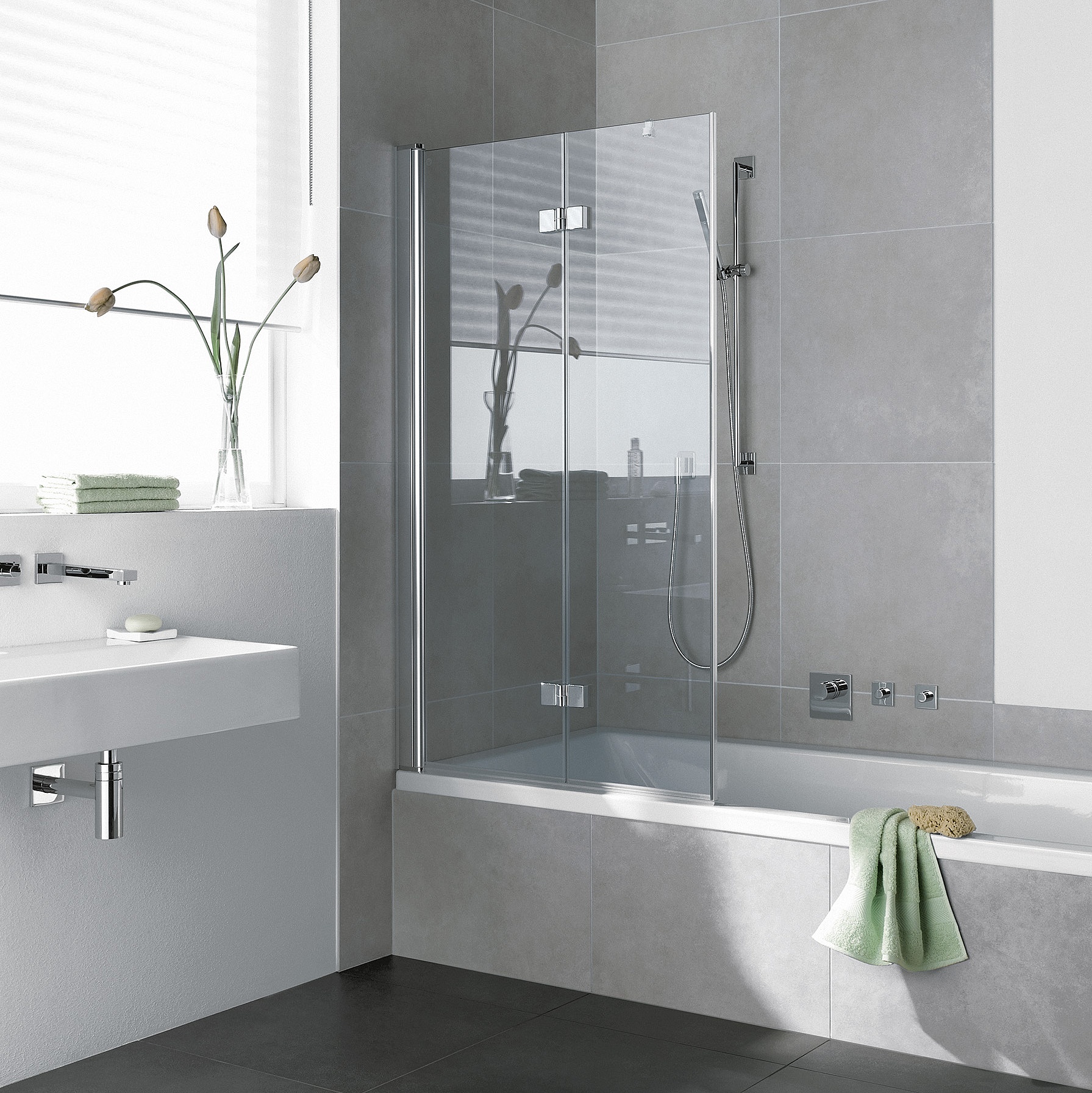 Kermi Duschdesign Profil-Duschkabine DIGA Faltwand 2-flügelig für Badewanne