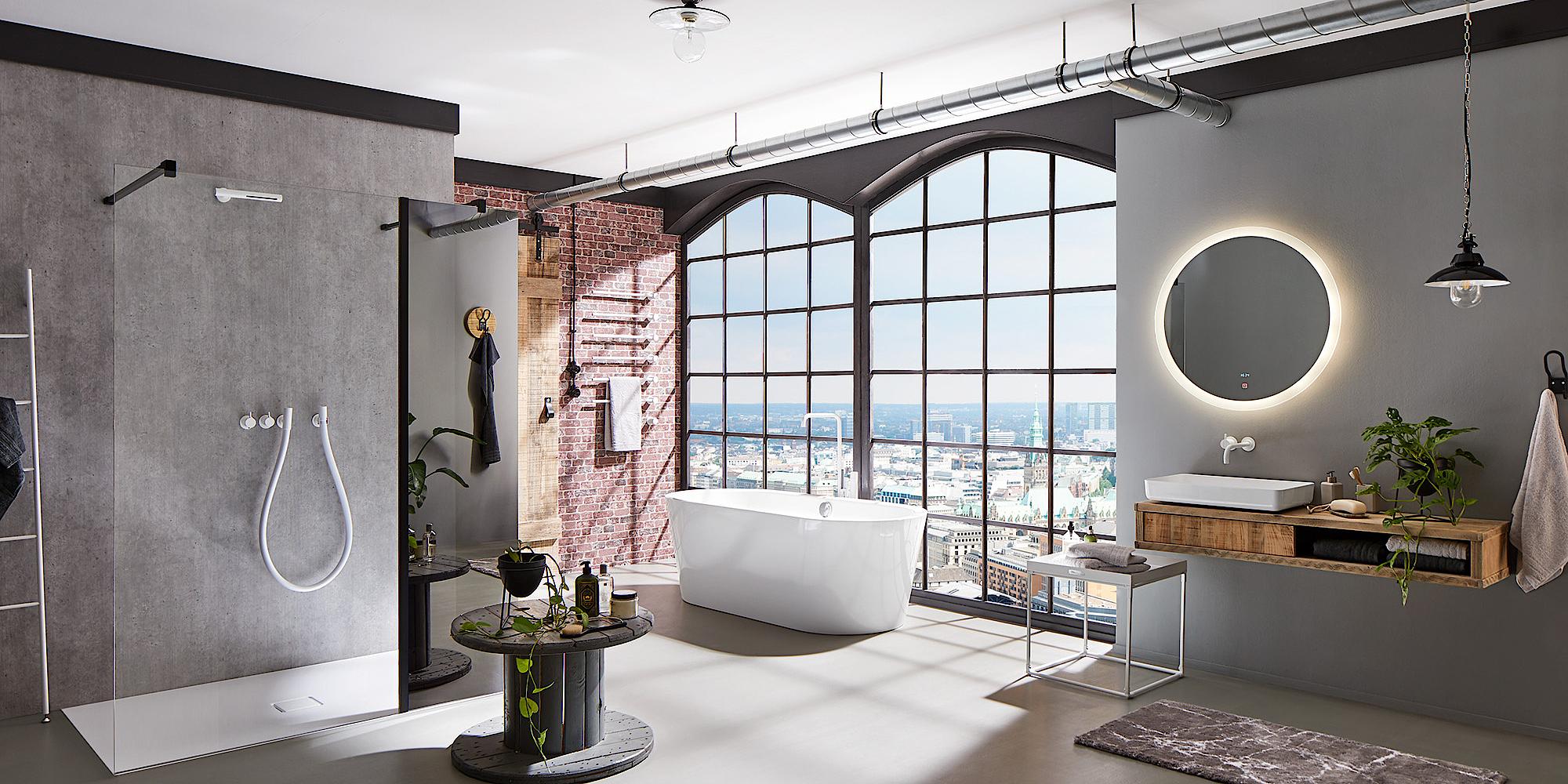 EXTRA Duschkabine WALK-IN XB mit Spiegelglas schwarz soft im Loft Design