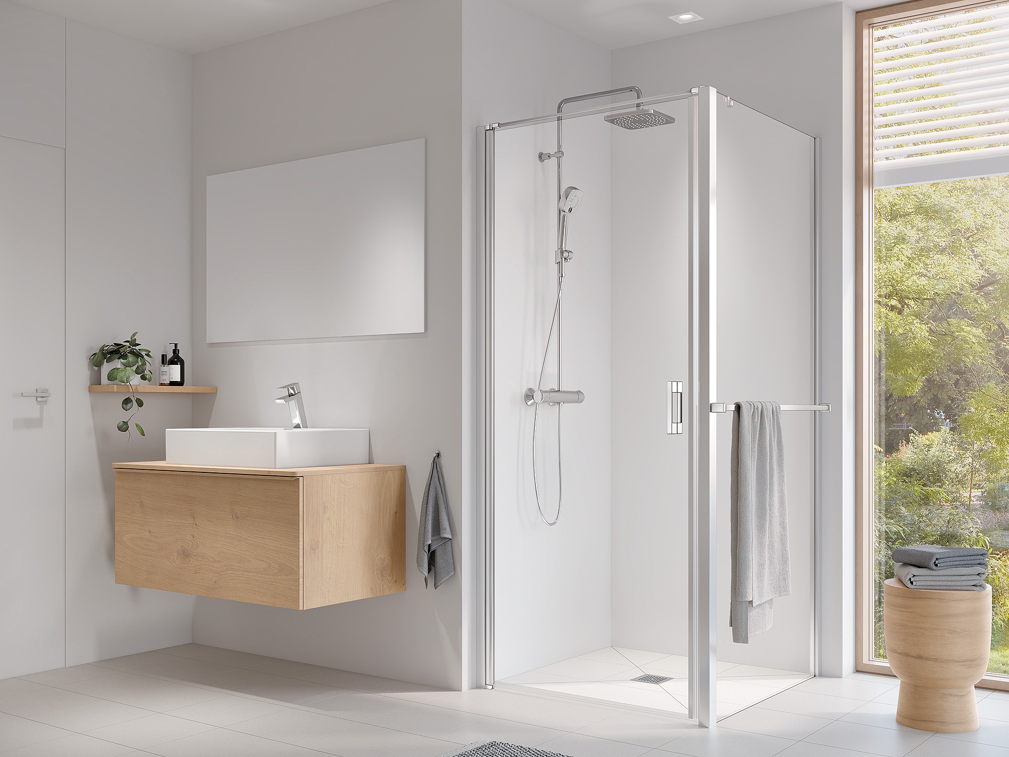 Paroi de douche Kermi avec porte-serviettes LIGA