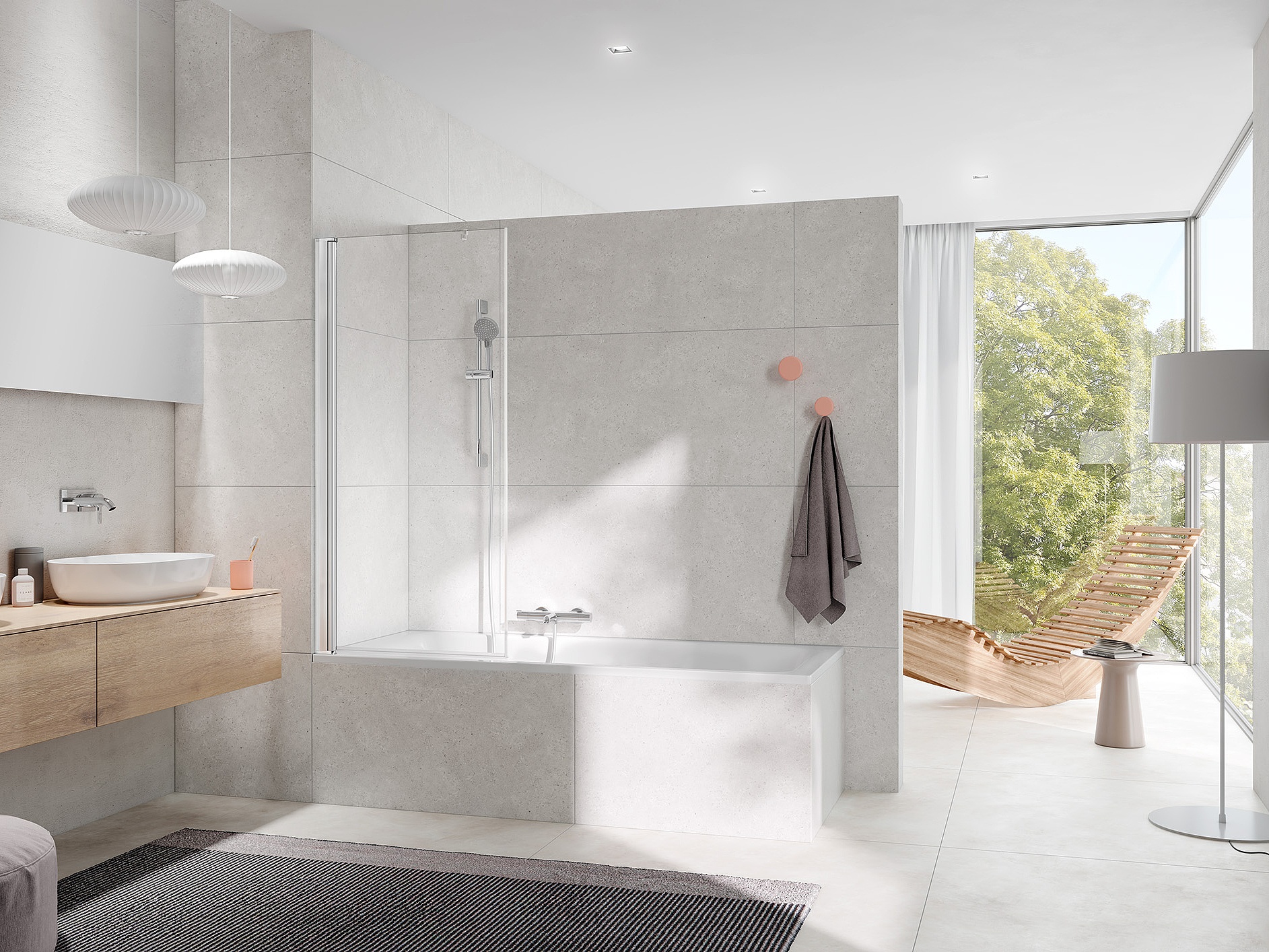 Kermi Duschdesign Profil-Duschkabine PEGA als Pendelflügel für die Badewanne
