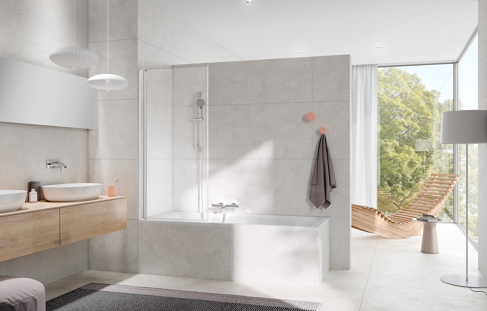 Kermi profile shower enclosure PEGA as hinged door for the bathtub