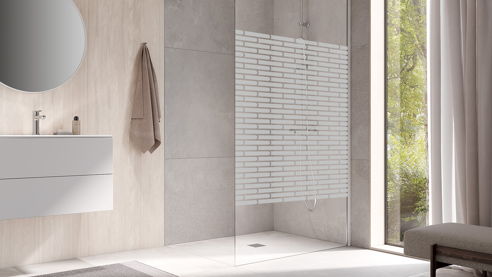 Kermi Duschdesign Walk-In-Duschkabine WALK-IN XB mit Dekor Brick 2
