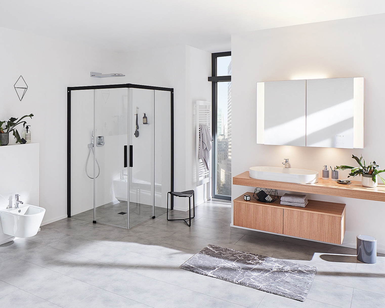 Parois de douche profilées Kermi NICA accès d'angle 2 éléments sans sol (portes coulissantes) - demi-partie Noire Soft