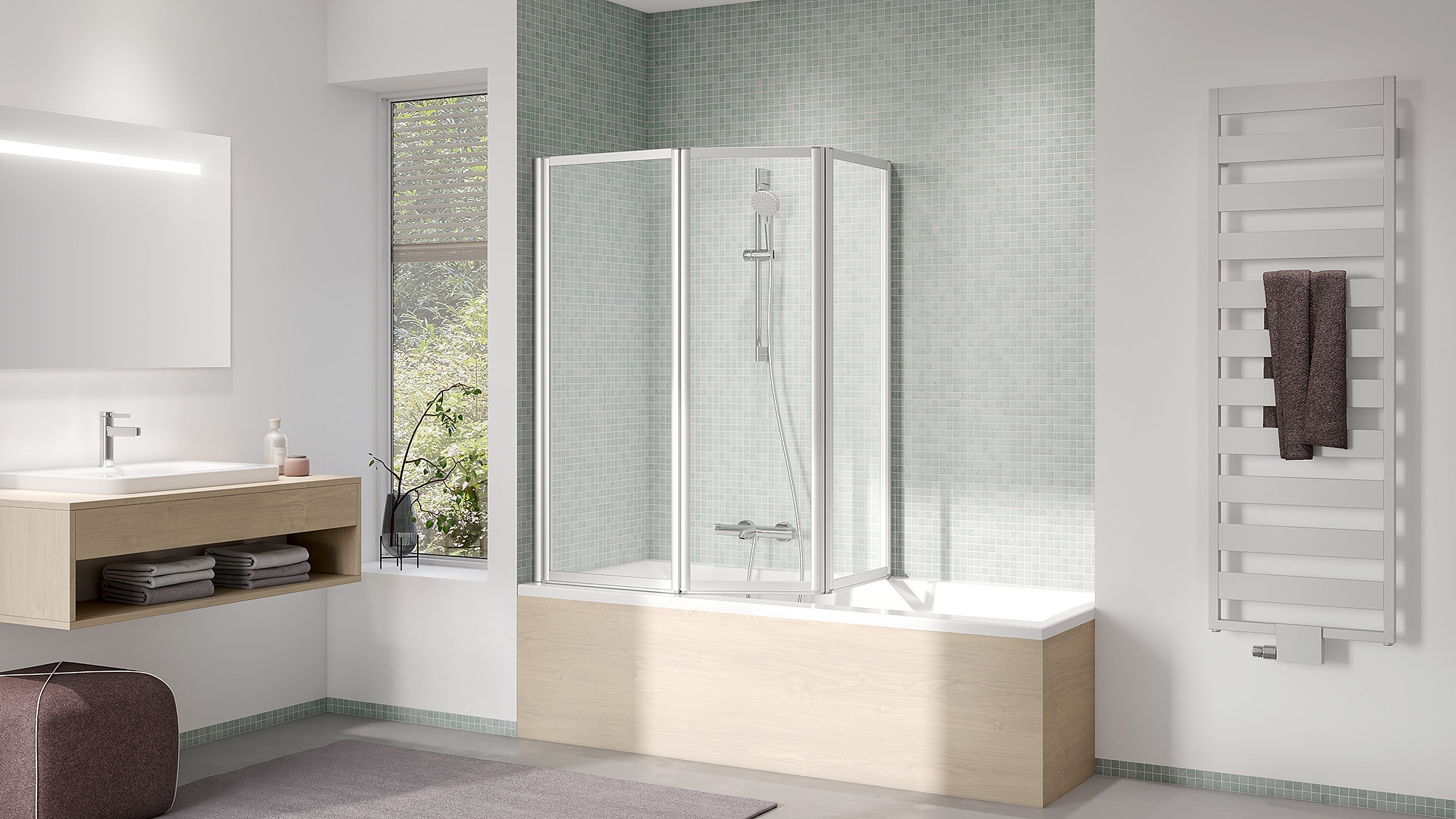 Kermi Duschdesign Duschkabine VARIO 2000 Faltwand 2- und 1-flügelig mit Magnetverschluss auf Badewanne