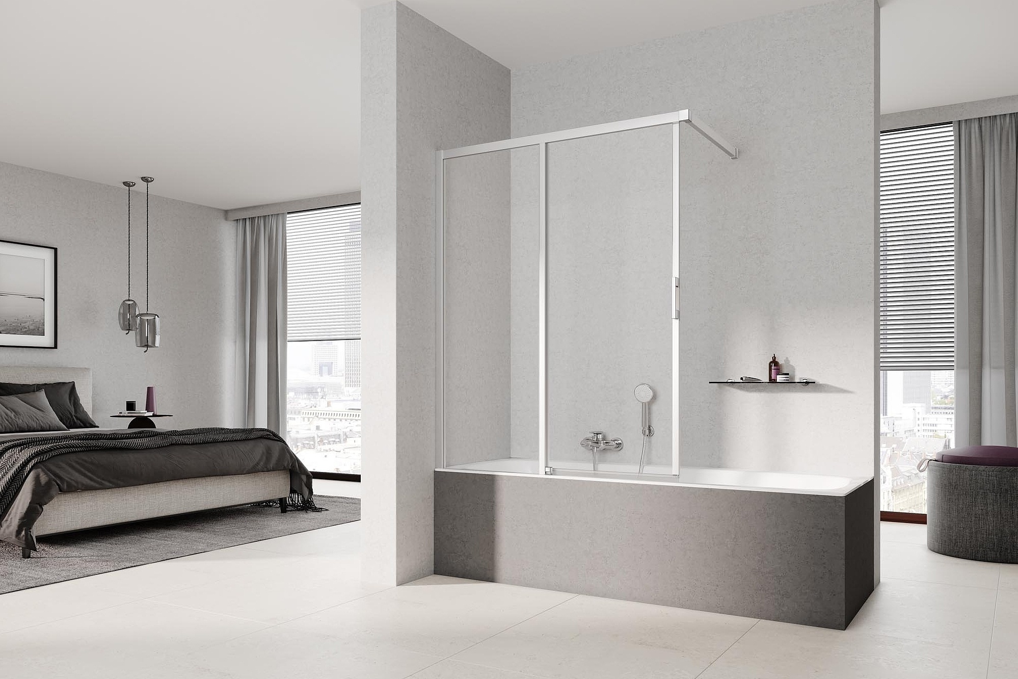 Kermi Duschdesign Duschkabine LIGA Gleittür 2-teilig mit Festfeld für die Badewanne