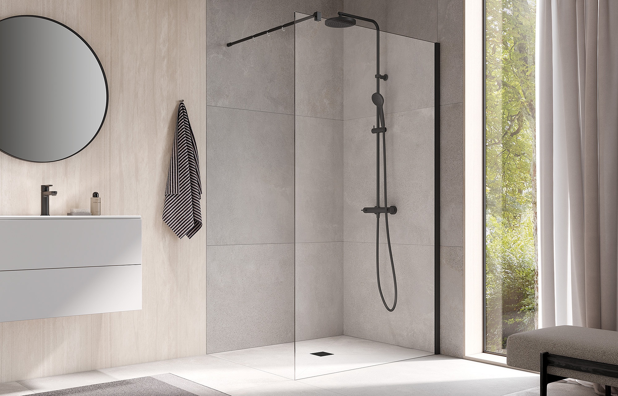 Kabina prysznicowa Walk-In Kermi WALK-IN-XB Wall w kolorze czarnym