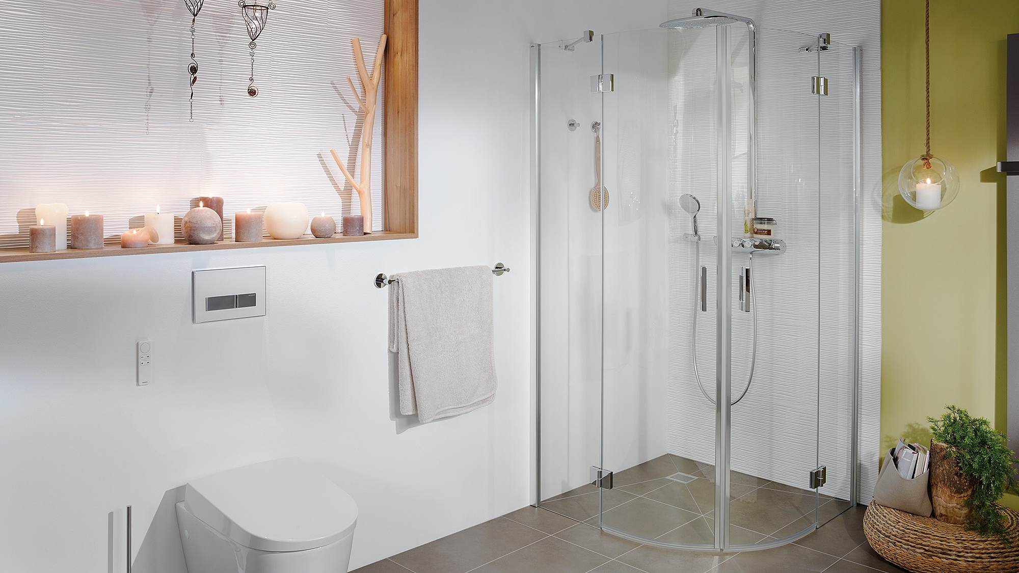 Kermi Duschdesign Profil-Duschkabine LIGA Viertelkreis-Duschkabine (Schwingtüren mit Festfeldern) mit Wandprofil