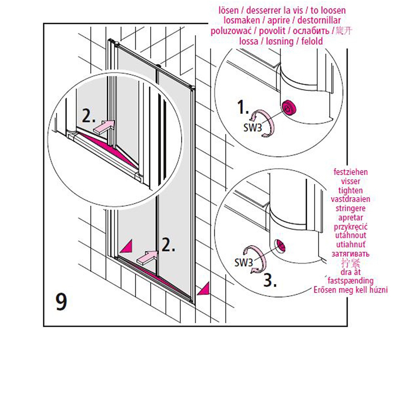 Serwisowanie kabiny prysznicowej Kermi – dokręcanie łożysk drzwi wahadłowych