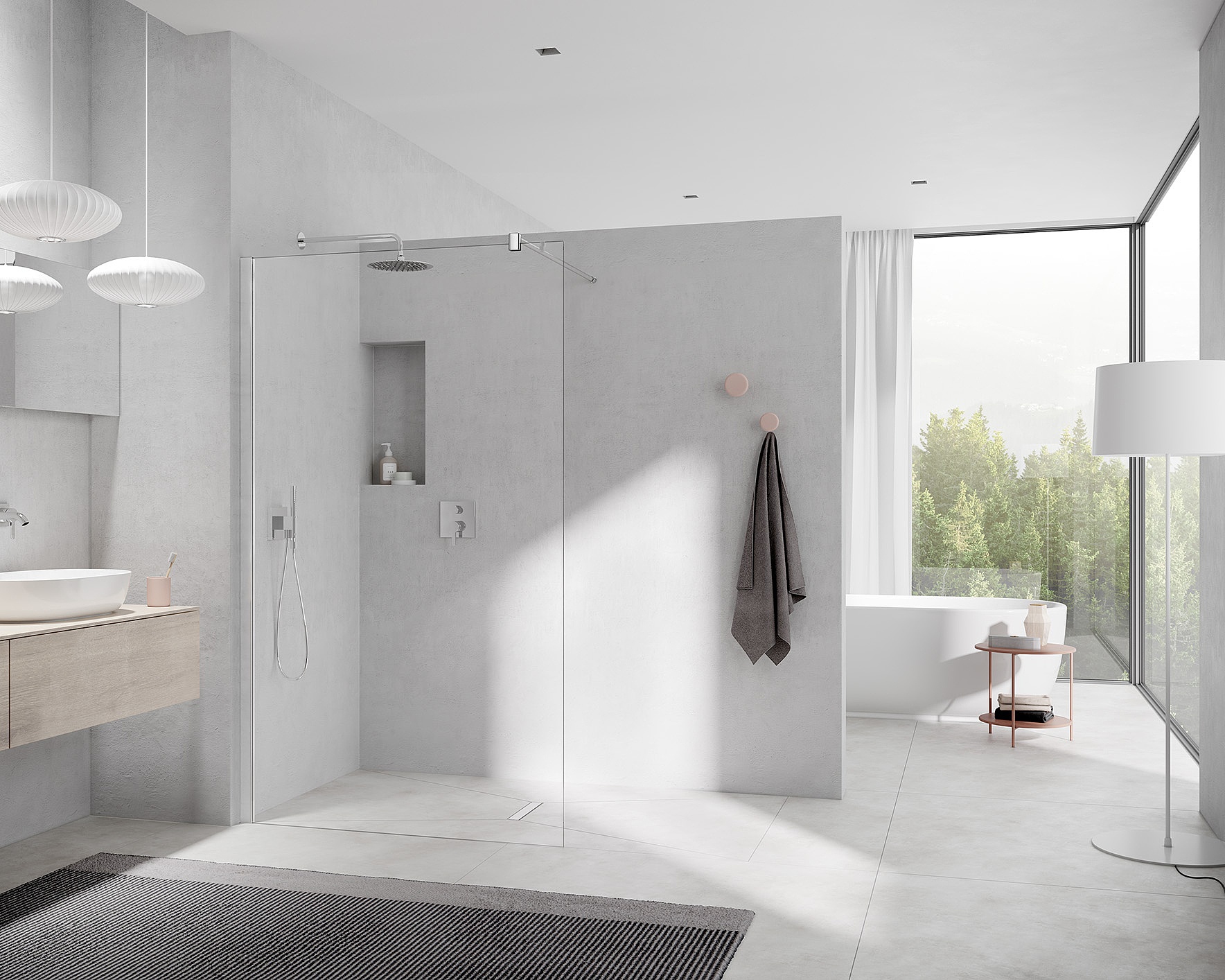 Kermi parois de douche avec ferrure MENA WALK-IN Wall avec profilé mural