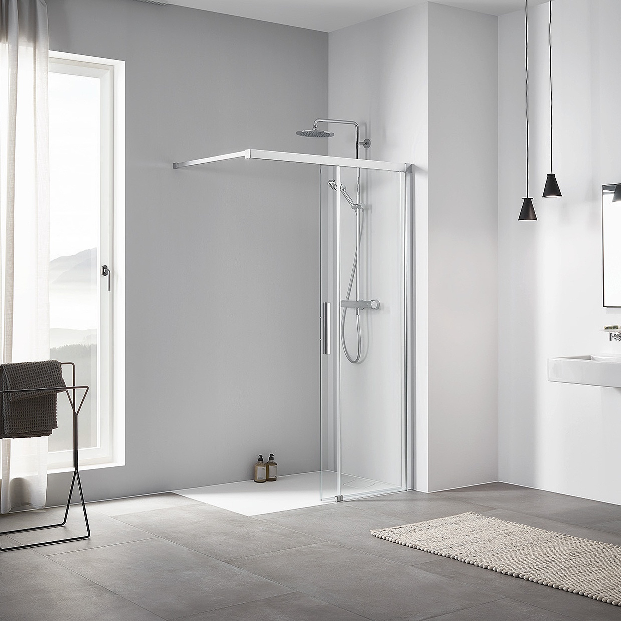 Profilowa kabina prysznicowa Kermi NICA WALK-IN Wall przesuwna z profilem przyściennym