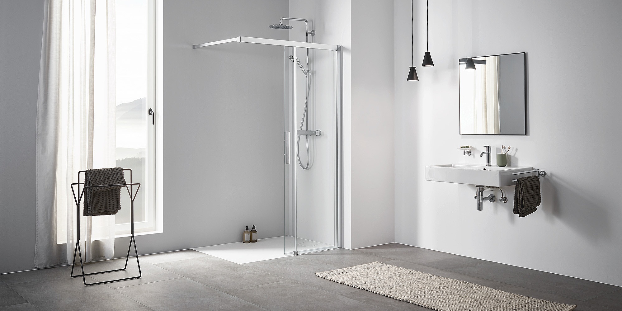 Kermi Profil-Duschkabine NICA WALK-IN Wall Gleit mit Wandprofil