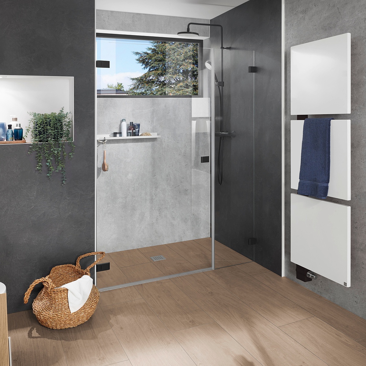 Kermi Duschdesign Beschlag-Duschkabine MENA in Schwarz Soft