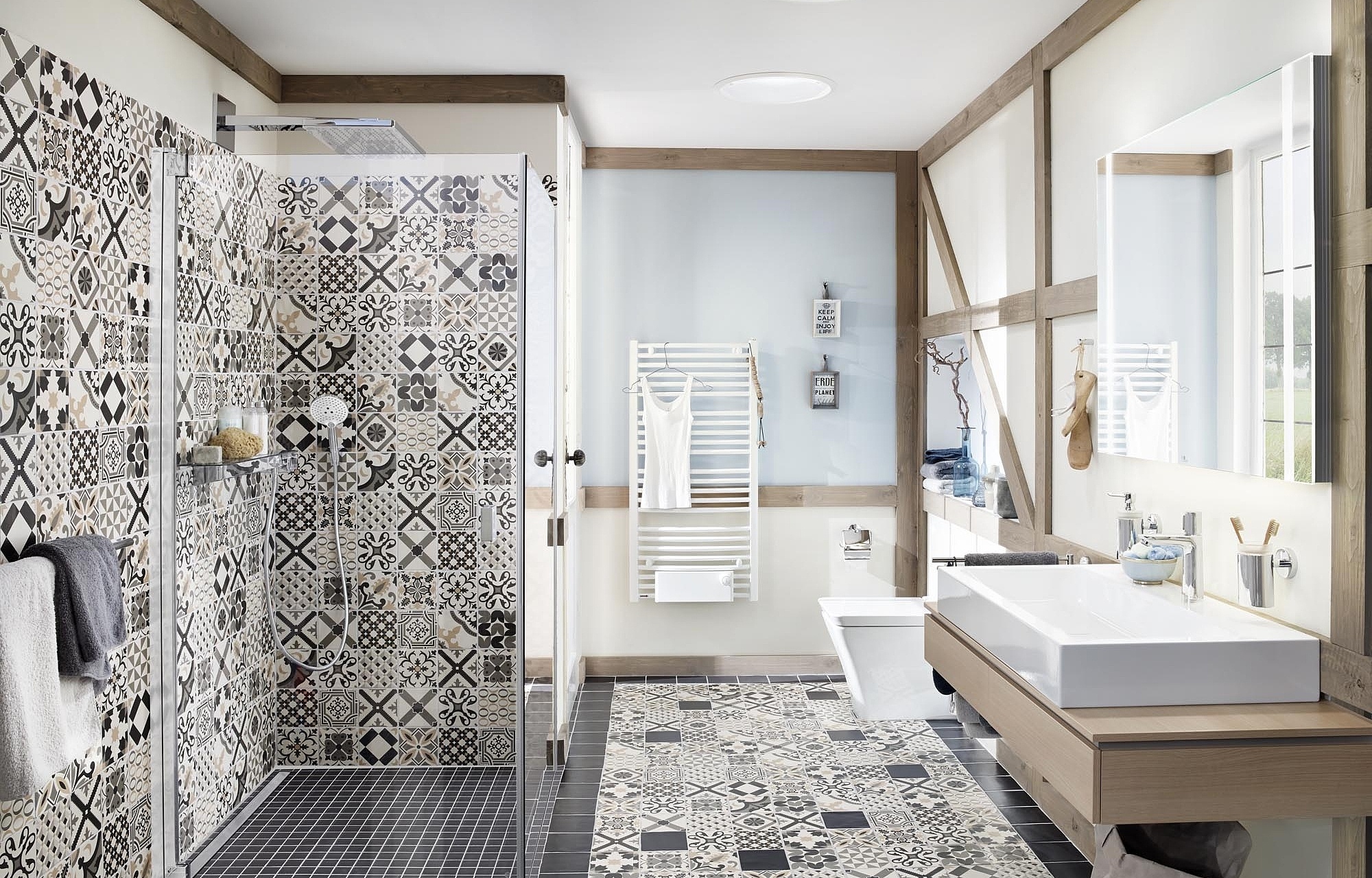 Kermi Duschdesign Walk-In-Duschkabine WALK-IN XC Wall und RAYA Pendeltür 1-flügelig über EXTRA