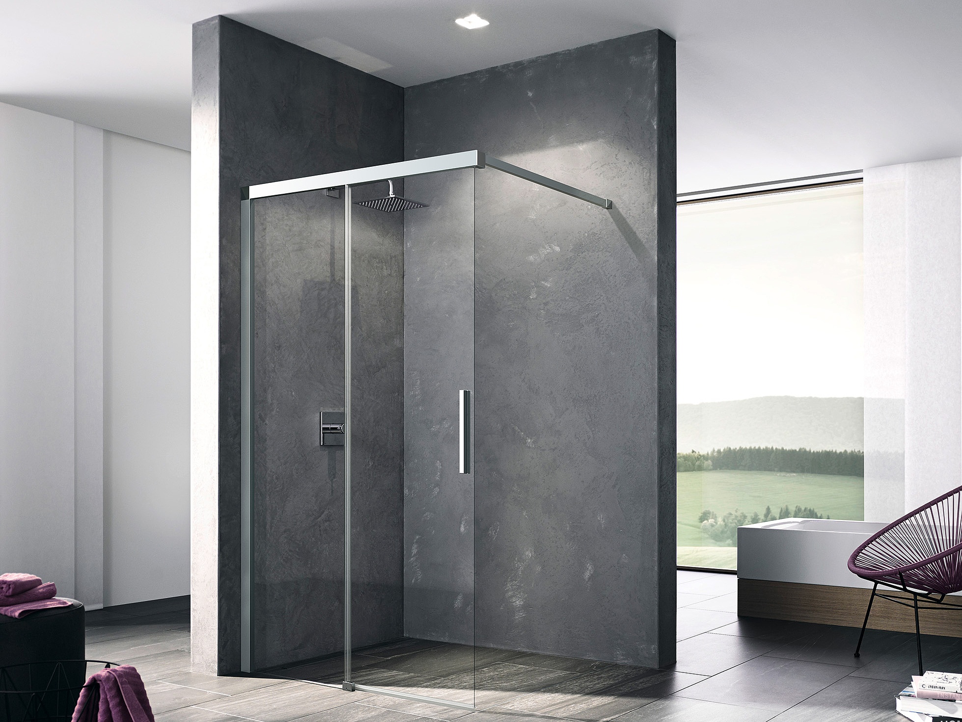 Paroi de douche Kermi avec porte NICA WALK-IN Wall coulissante avec profilé mural
