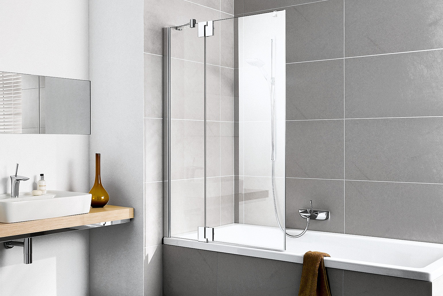 Kermi Duschdesign Beschlag-Duschkabine PASA Pendelflügel mit Festfeld für die Badewanne