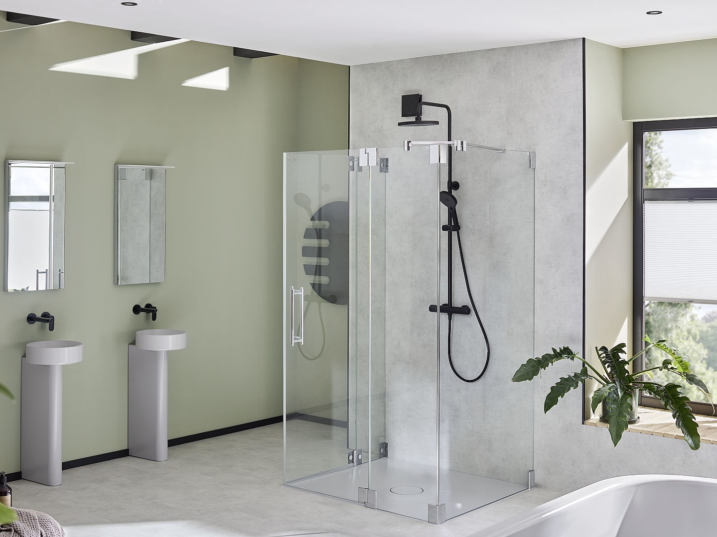 Kermi Hinged shower enclosure PASA two-part corner entry (two-part hinged doors with fixed panels) and side wall