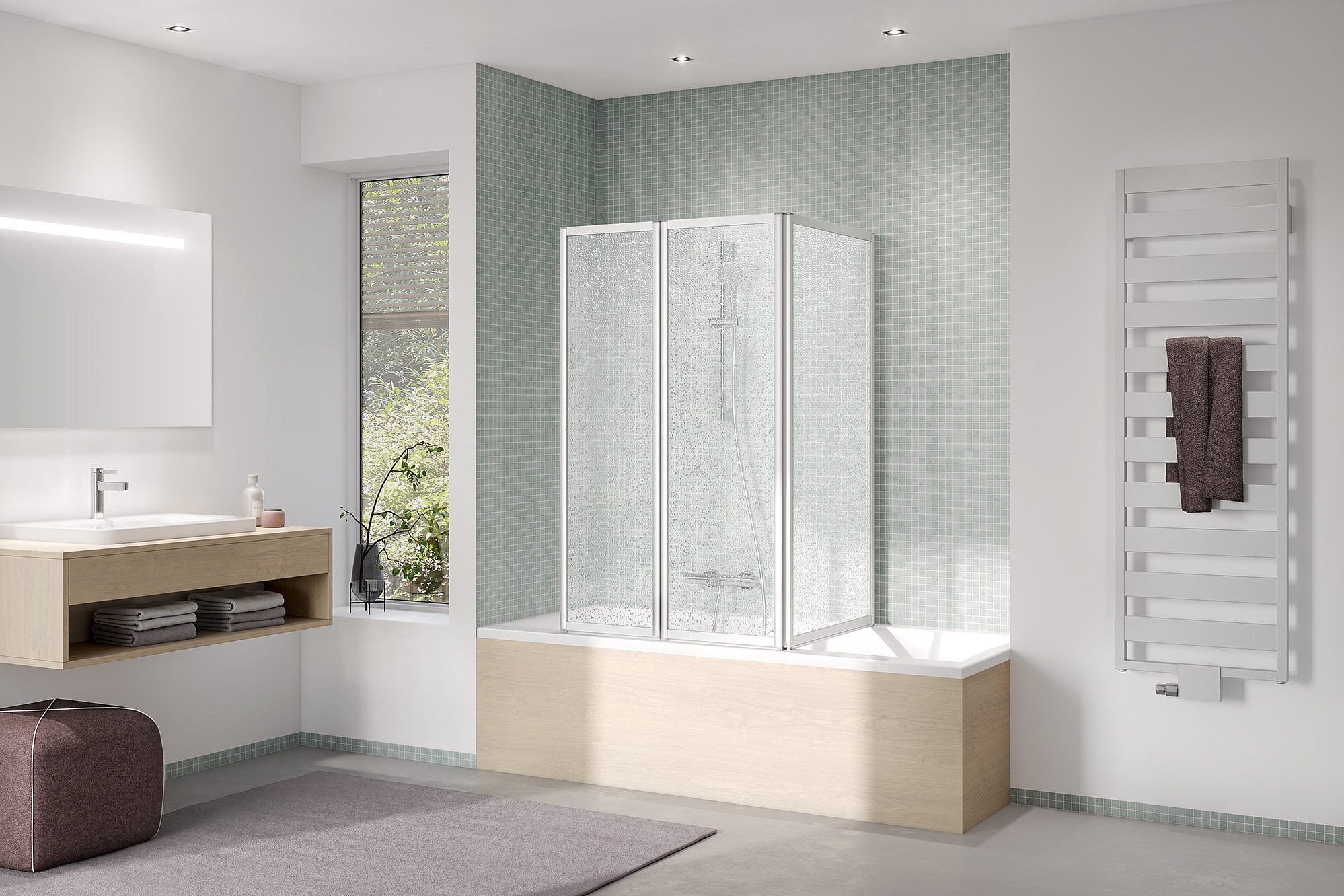 Kermi Duschdesign Duschkabine VARIO 2000 Faltwand 3-flügelig auf Badewanne