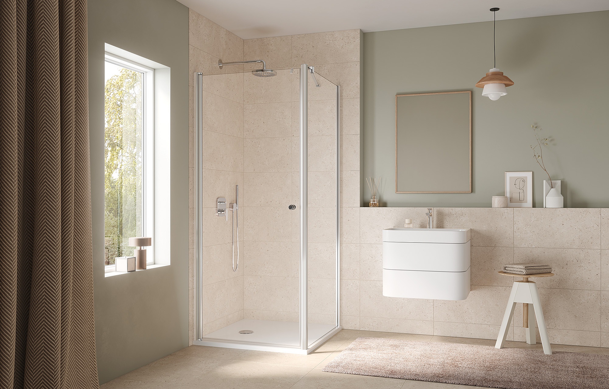 Paroi de douche à profilé Kermi avec porte pivotante JONA à 1 vantail