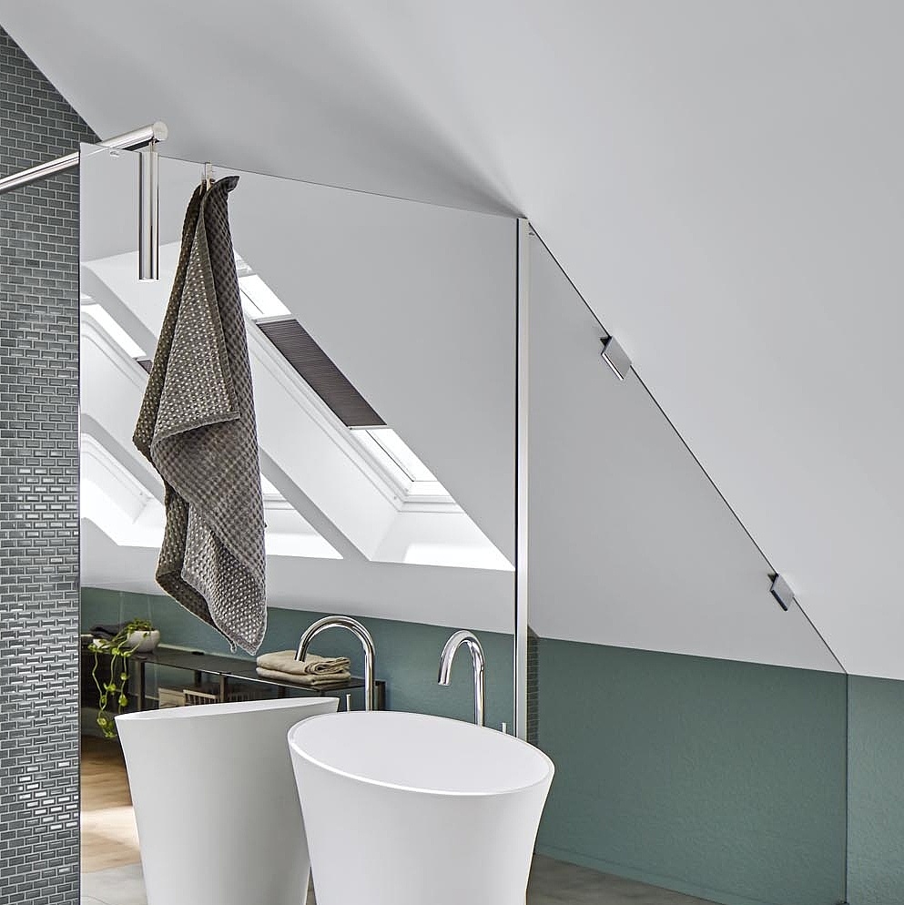 Kermi Duschdesign Walk-In-Duschkabine WALK-IN XS Wall mit Spiegelglas und Ausschnitt für Dachschräge über EXTRA