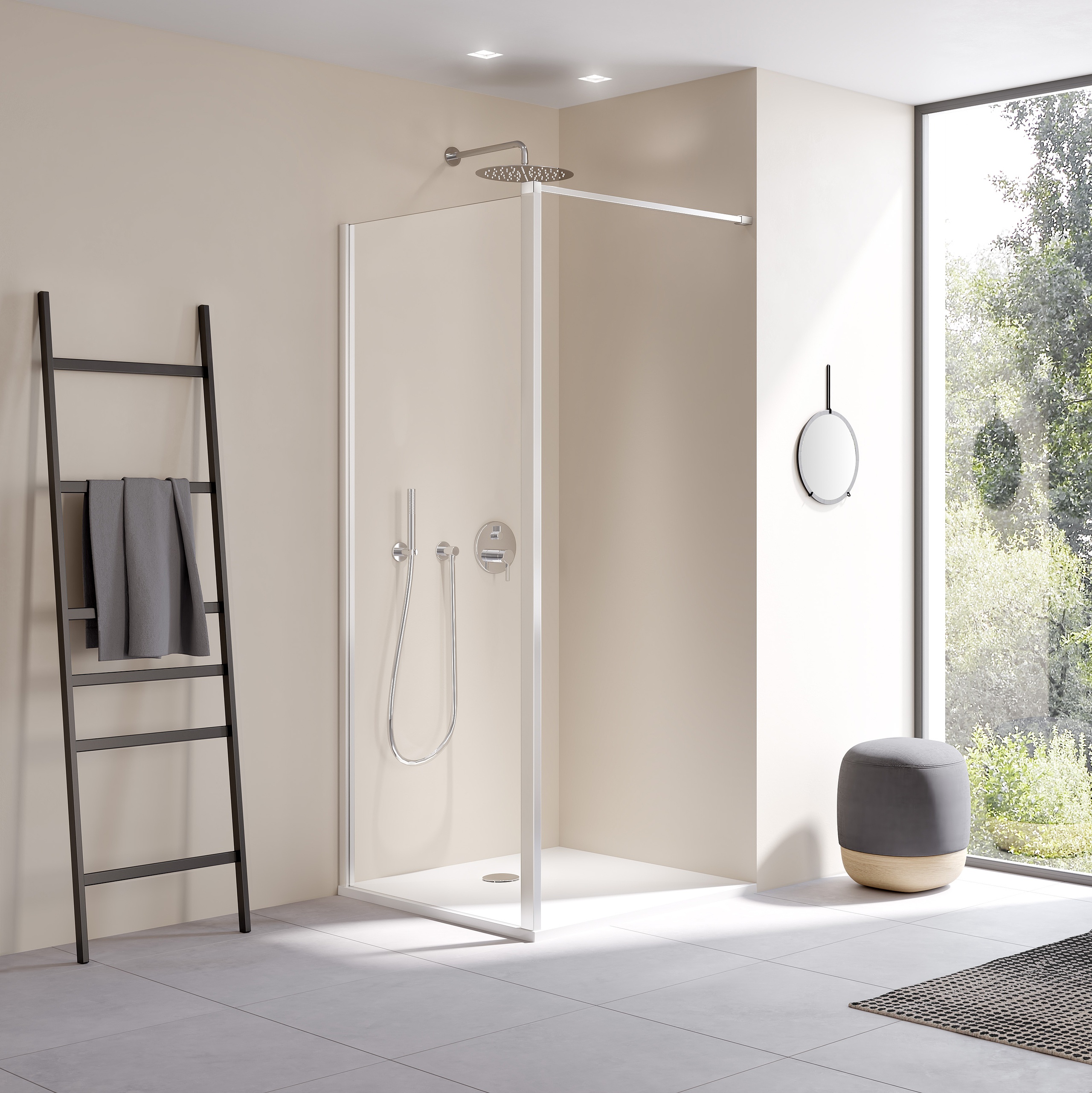 Kermi Profil-Duschkabine CADA XS WALK-IN Wall mit Deckenstützensystem