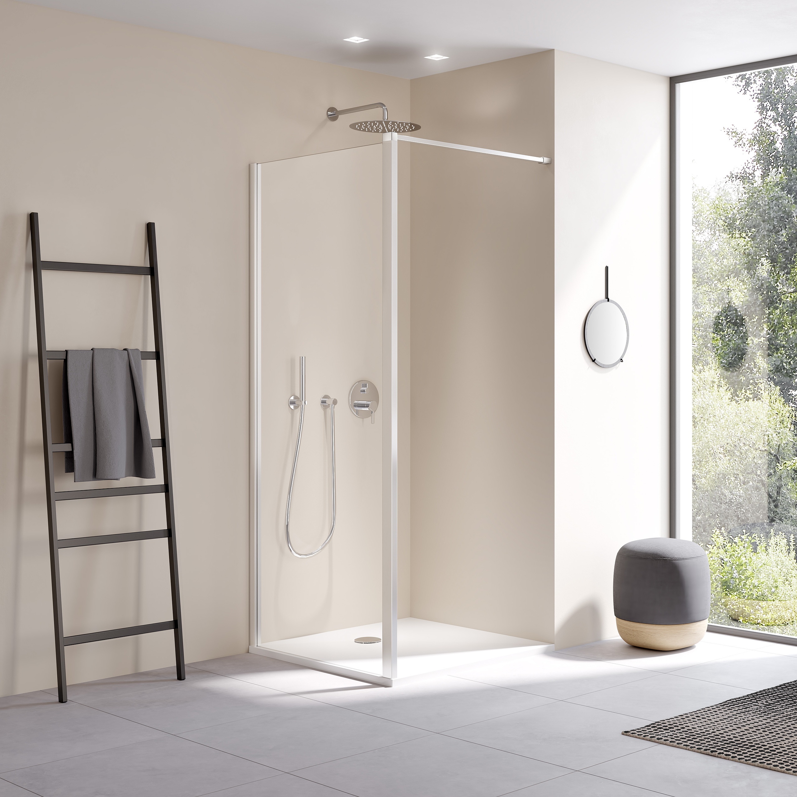 Kermi Profil-Duschkabine CADA XS WALK-IN Wall mit Deckenstützensystem