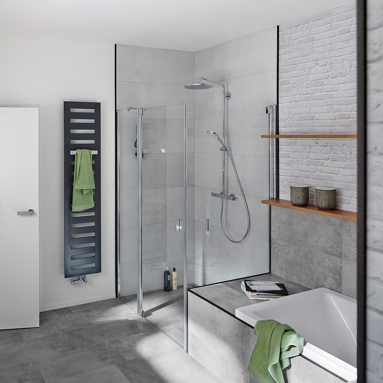 Kermi profile shower enclosure, RAYA single panel hinged door with fixed panel