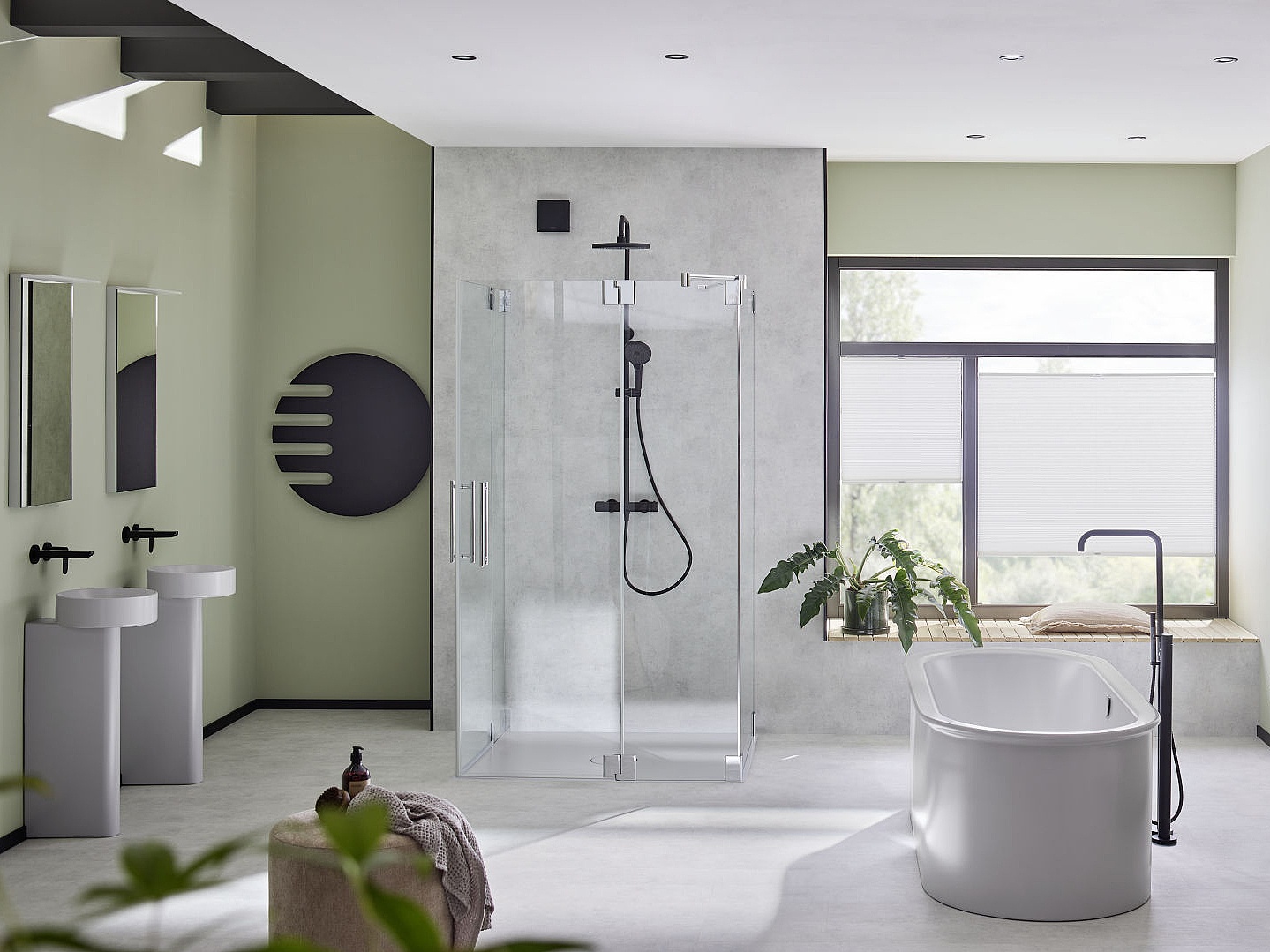 Kermi Hinged shower enclosure PASA two-part corner entry (two-part hinged doors with fixed panels) and side wall