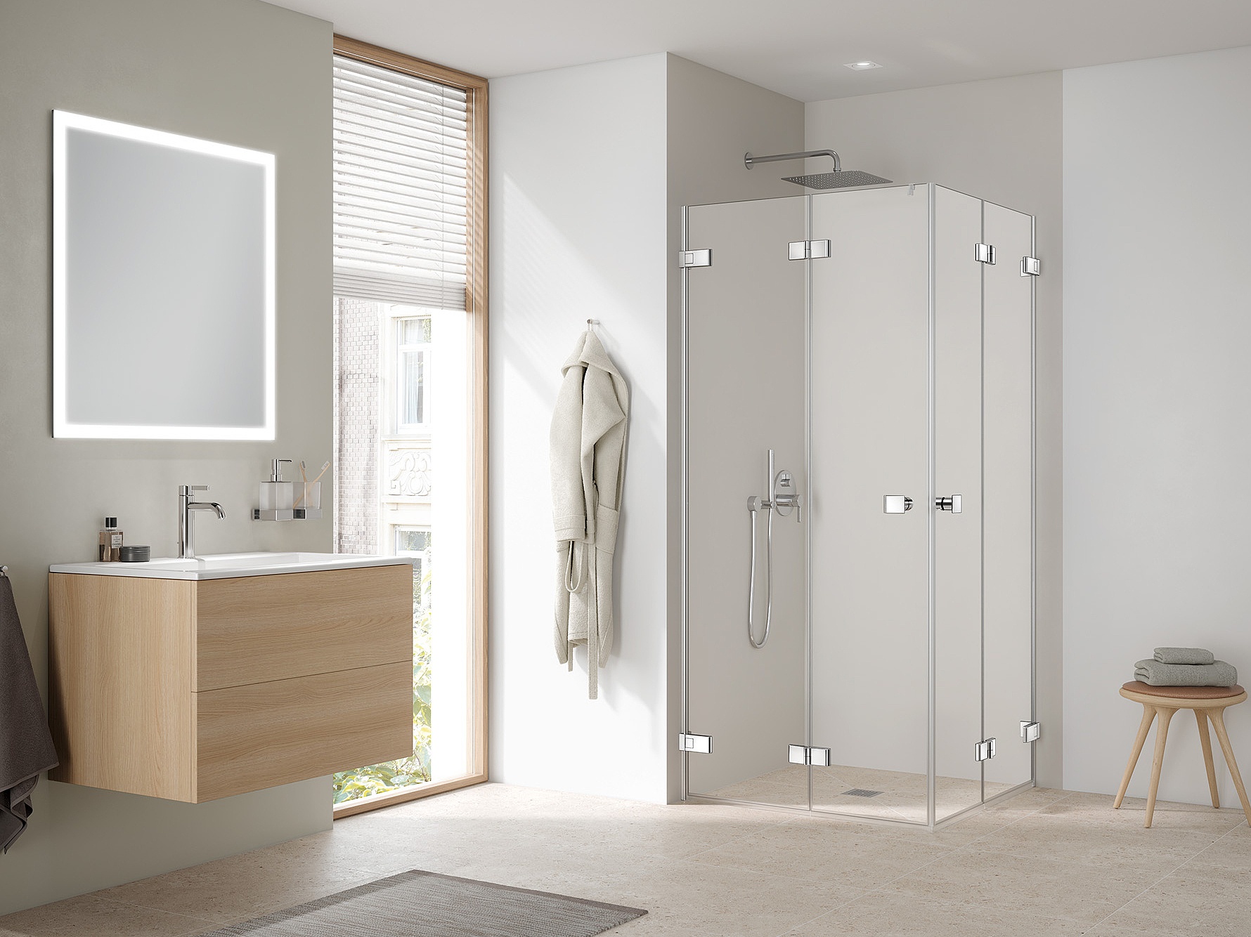 Kermi beslag-douchescherm MENA hoekinstap 2-delig (pendelvouwdeur)