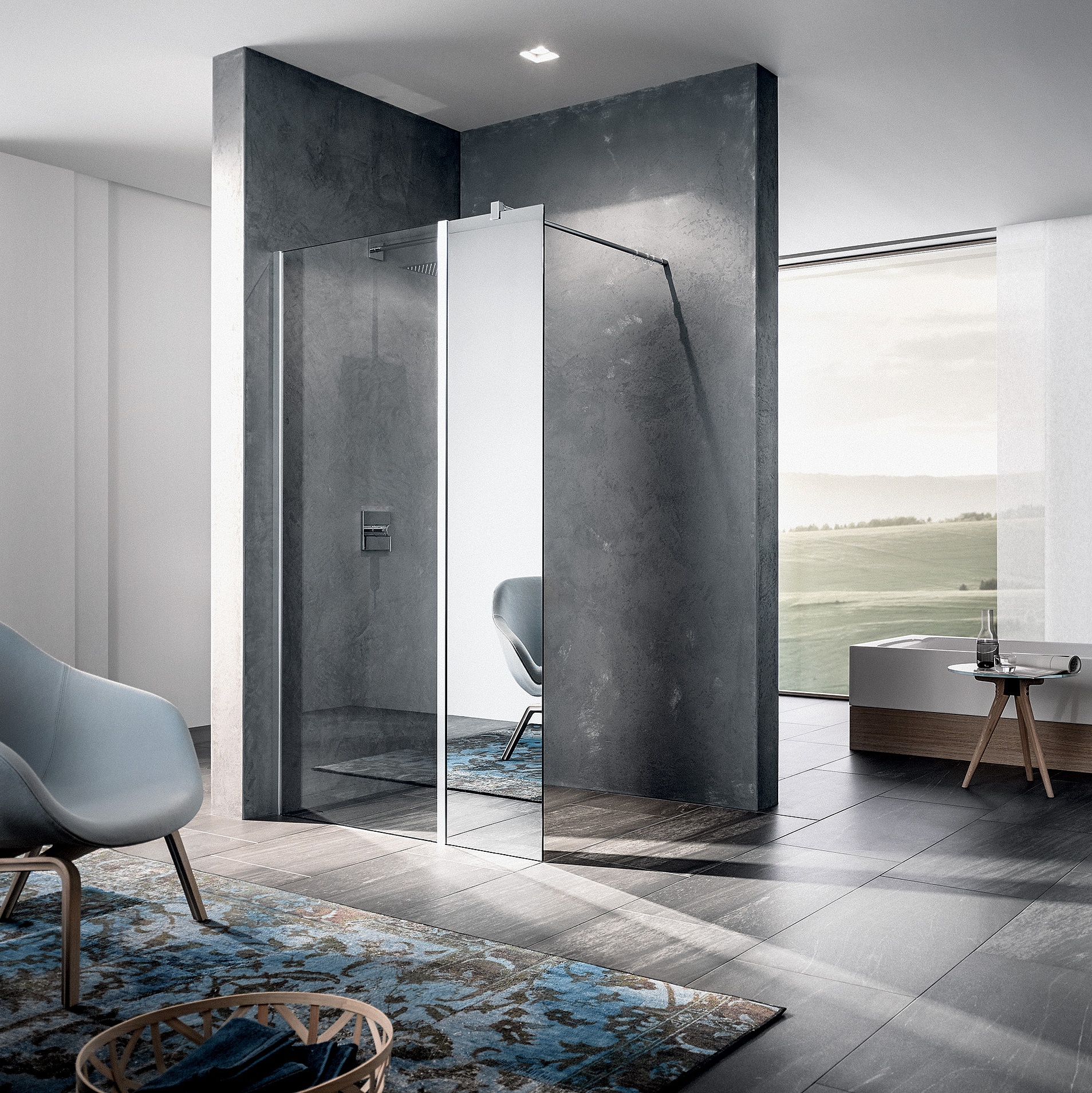 Kermi Duschdesign Walk-In-Duschkabine WALK-IN XB Festfeld in Flucht in Kombination WALK-IN XB Wall