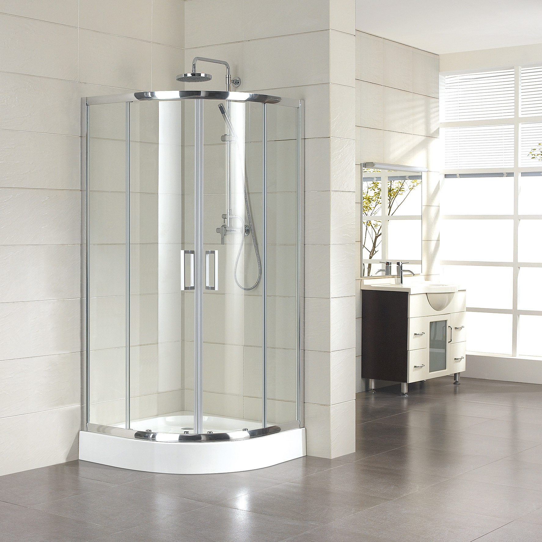 Profilowa kabina prysznicowa Kermi ACCA, kabina ćwierćkolista (drzwi przesuwne)