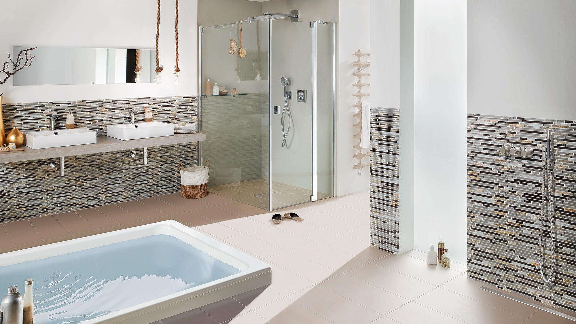 Kermi Duschdesign Profil-Duschkabine RAYA Pendeltür 1-flügelig mit Festfeld und Seitenwand