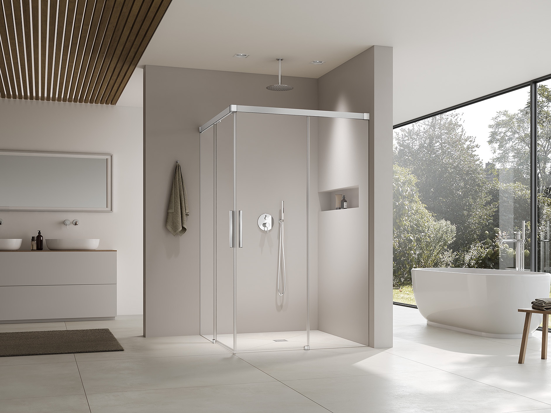 Kermi Duschdesign Profil-Duschkabine NICA Eckeinstieg 2-teillig (Gleittüren bodenfrei) ohne Wandprofil