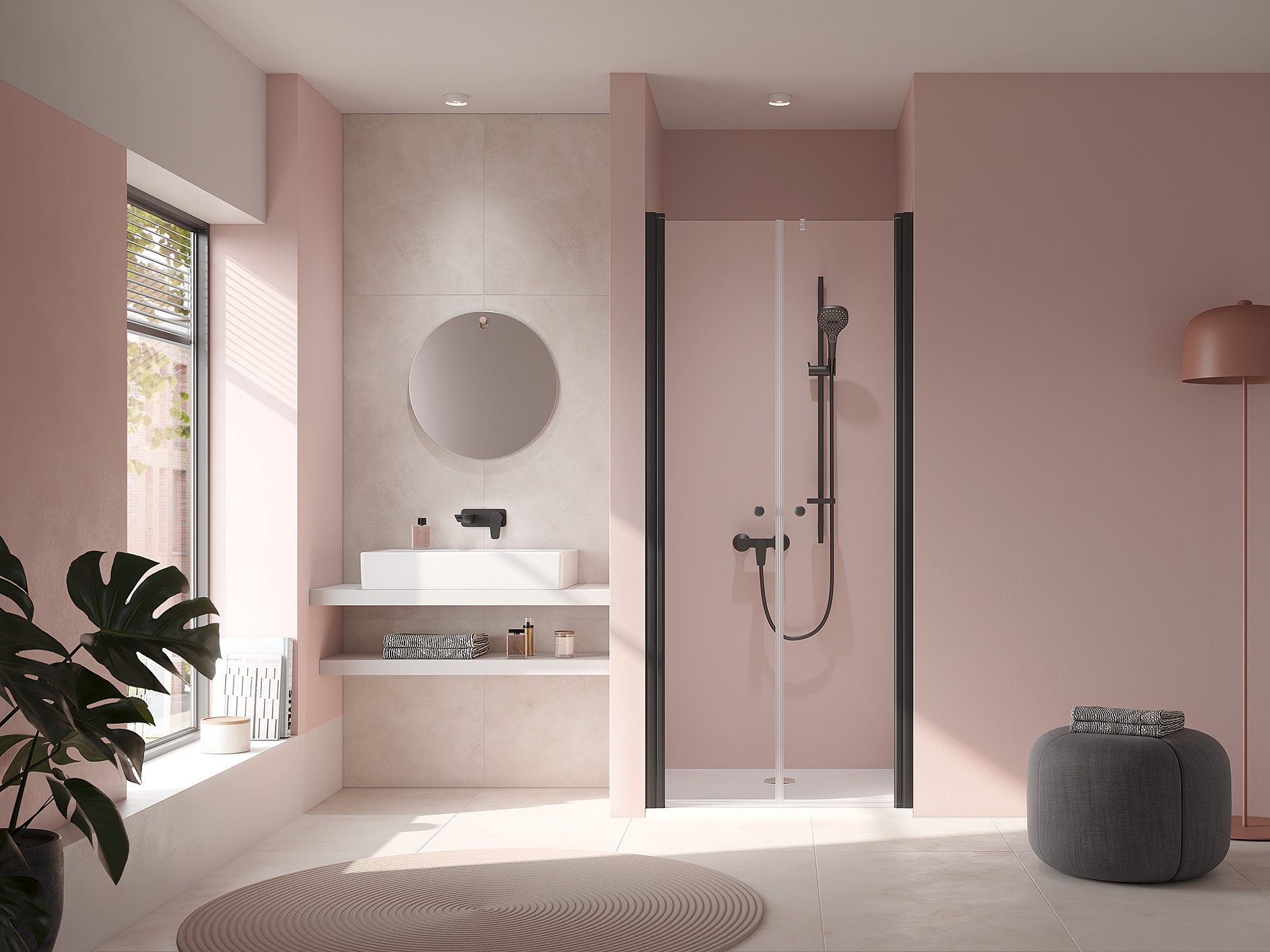 Paroi de douche à profilé Kermi avec porte pivotante JONA Noir