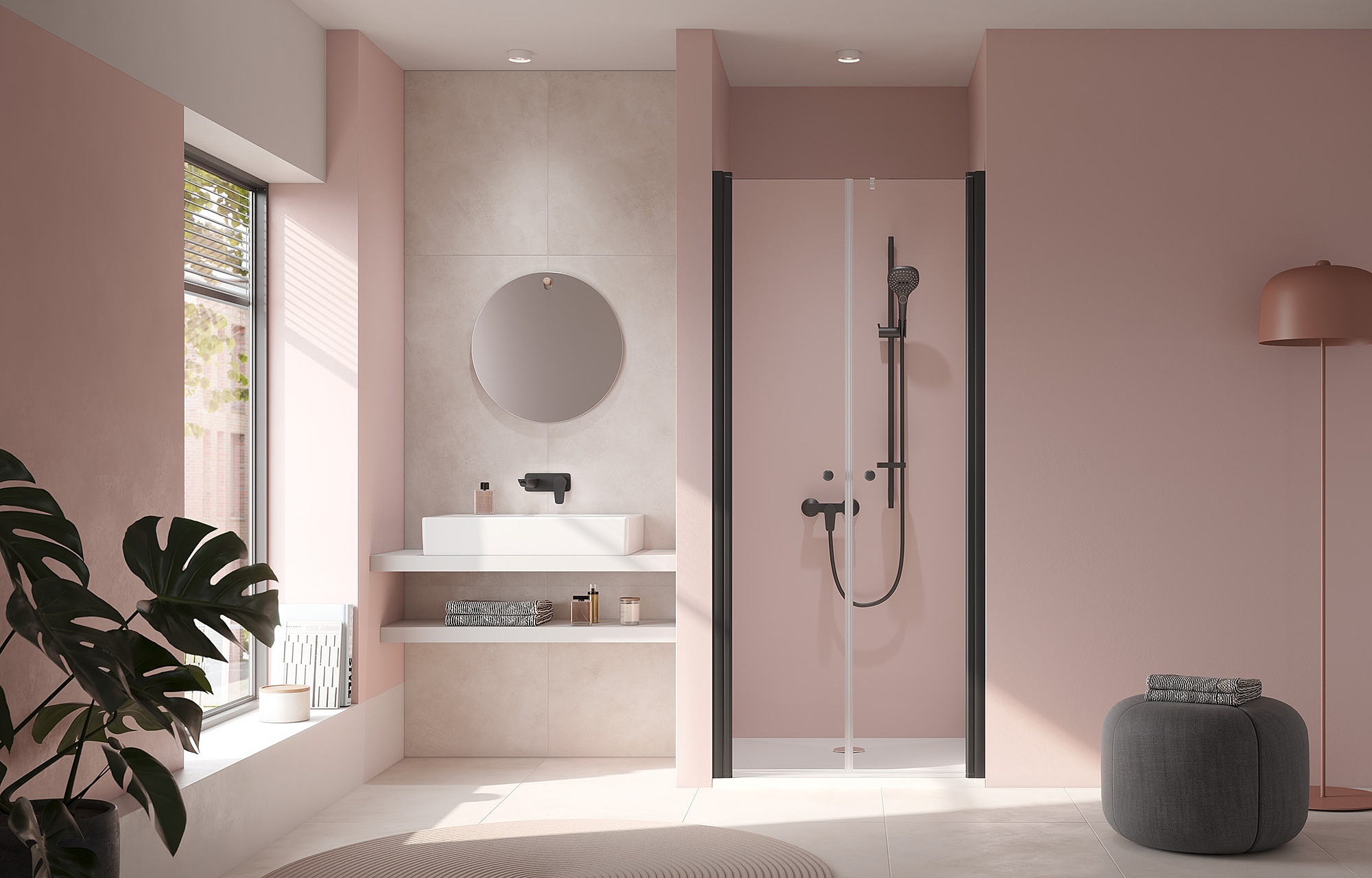 Paroi de douche à profilé Kermi avec porte pivotante JONA Noir