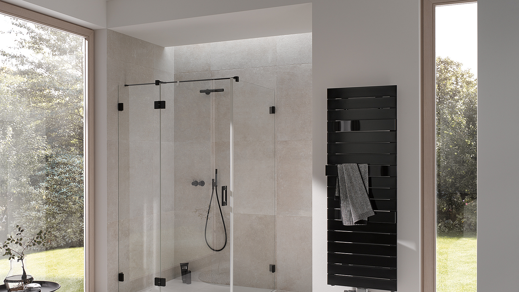 Kermi Beschlag-Duschkabine LIGA Schwingtür XXL schwarz