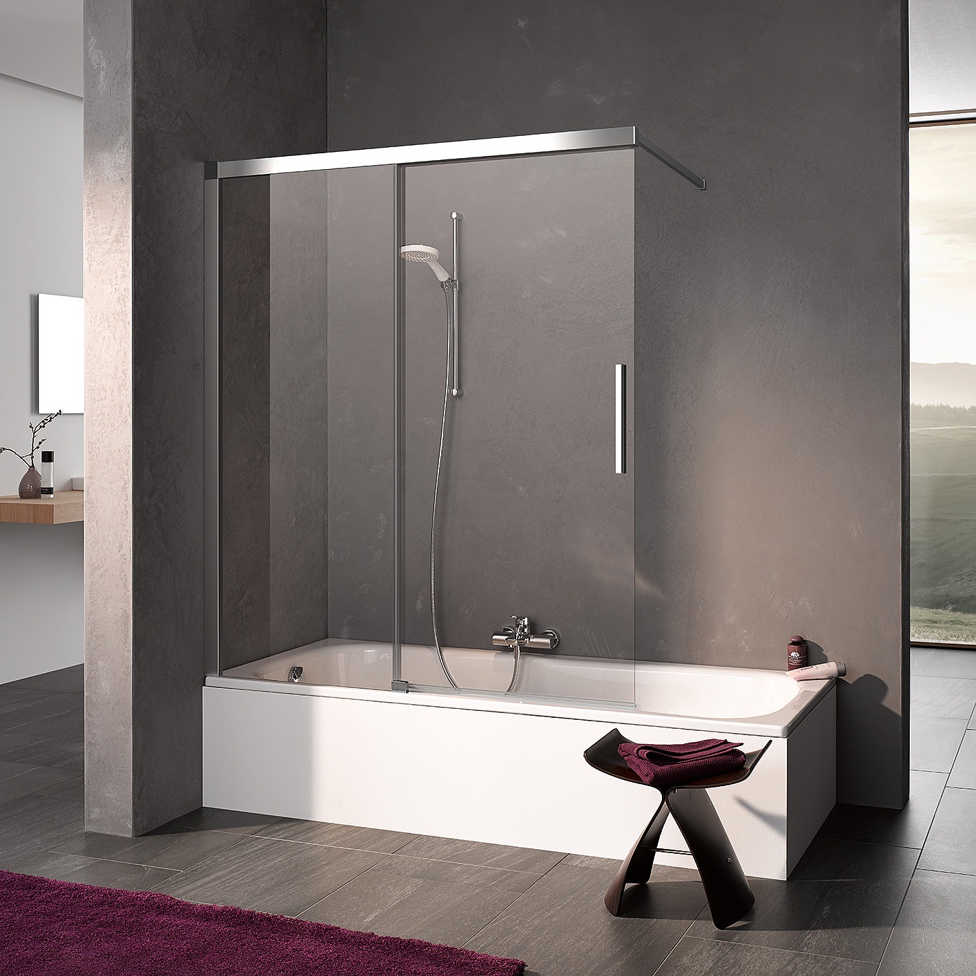 Kermi profiel-douchescherm NICA schuifdeur 2-delig met vast segment met muurprofiel voor de badkuip
