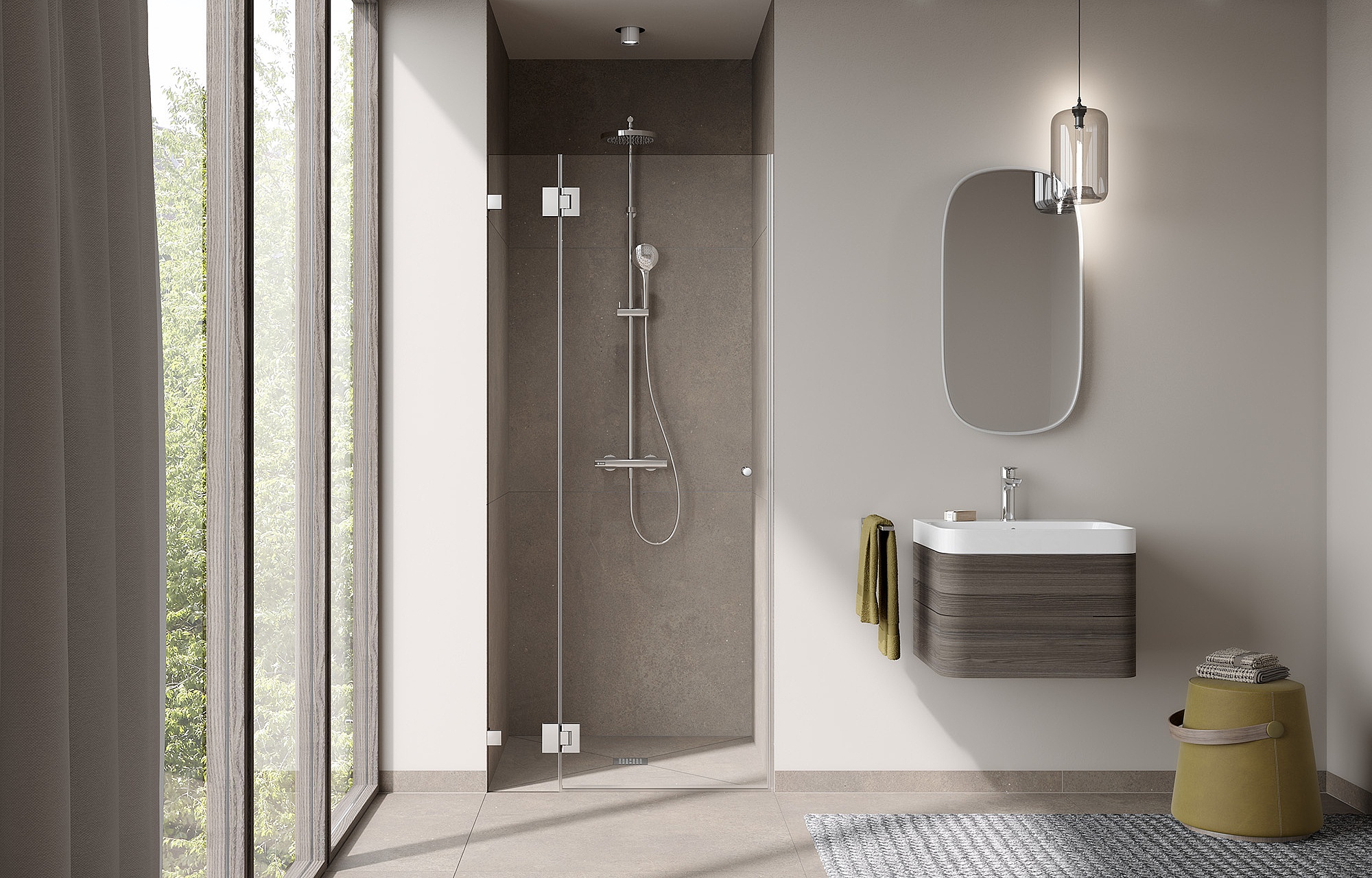 Kermi beslag-douchescherm XENA 2.0 draaideur naar binnen en buiten te openen met vast segment