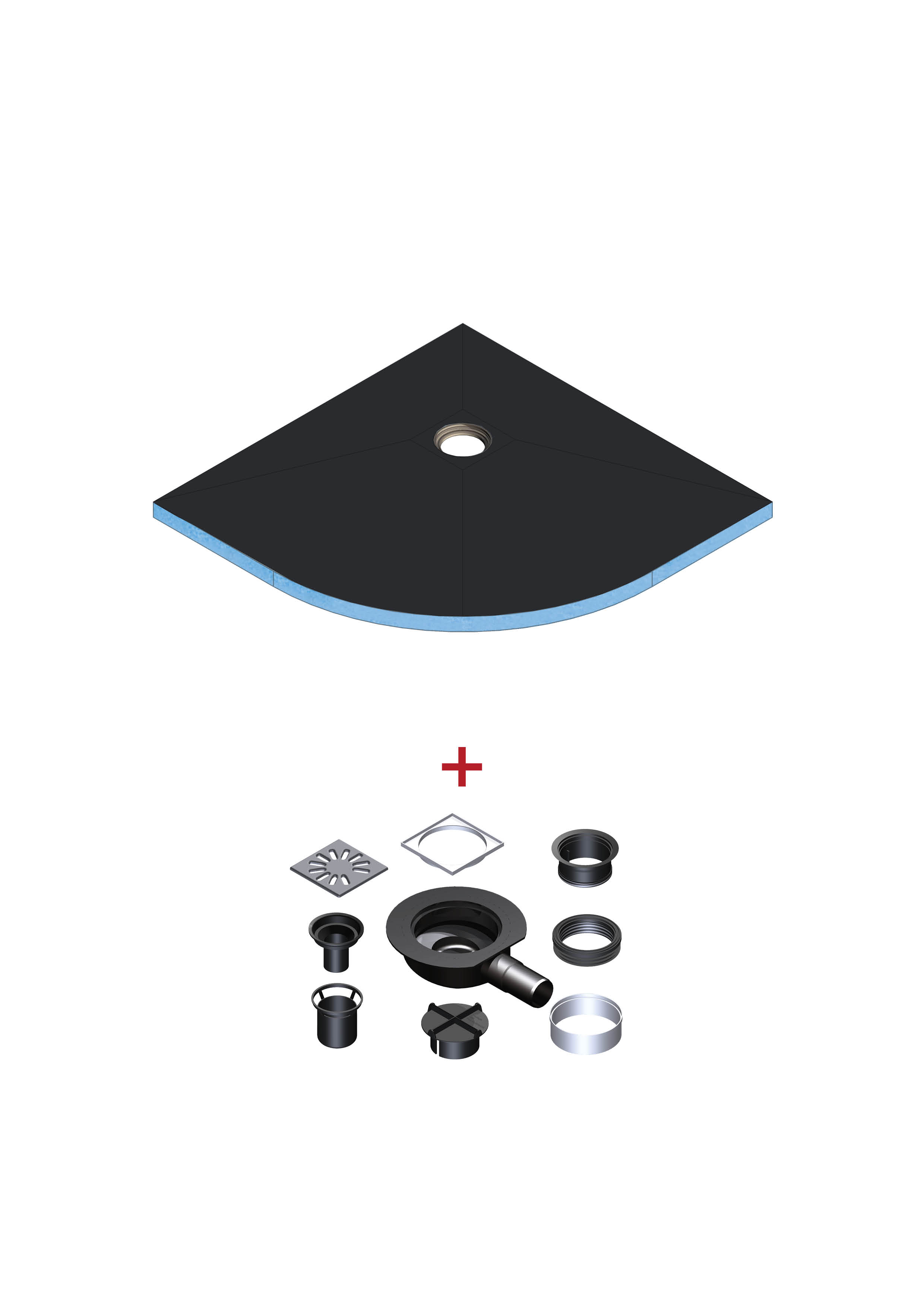 Kermi POINT shower board system, quadrant, off-center drain