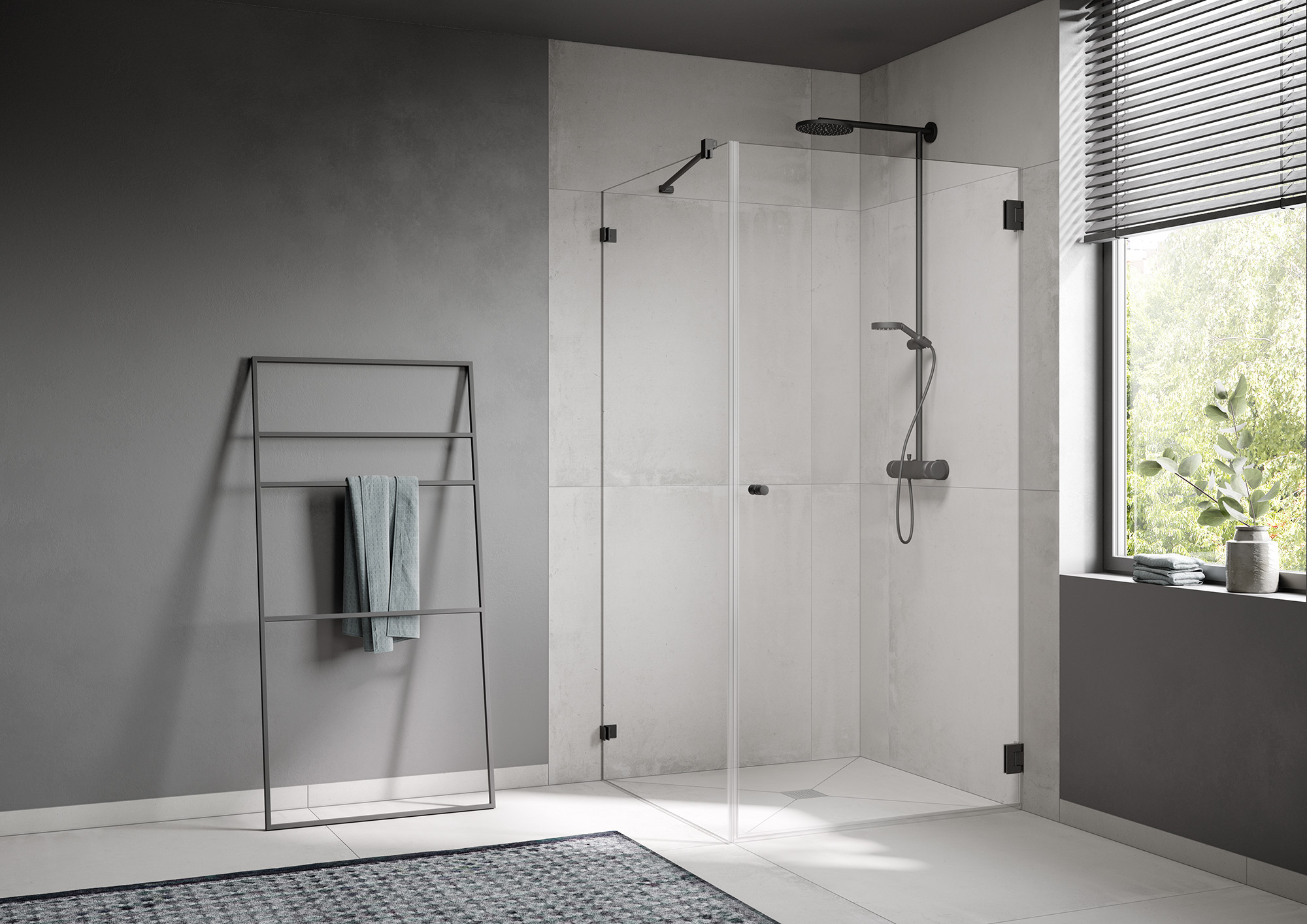 Kermi beslag-douchescherm XENA 2.0 draaideur naar binnen en buiten te openen en zijwand